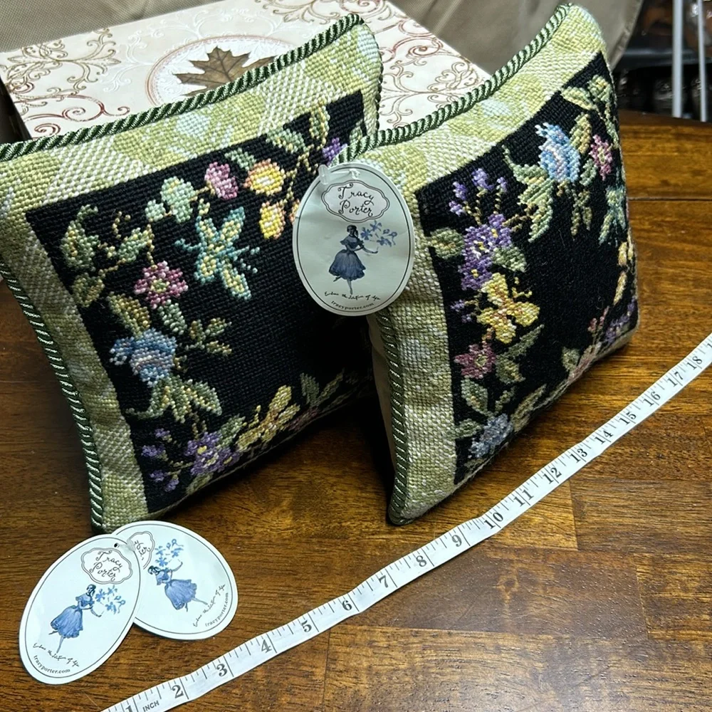 Grannycore accent pillows 11”x11” NWT embroidered butterflies floral print nwt